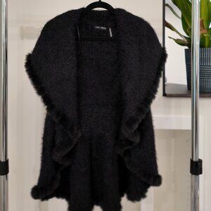 Faux Fur Trim A-Line Sweater Vest